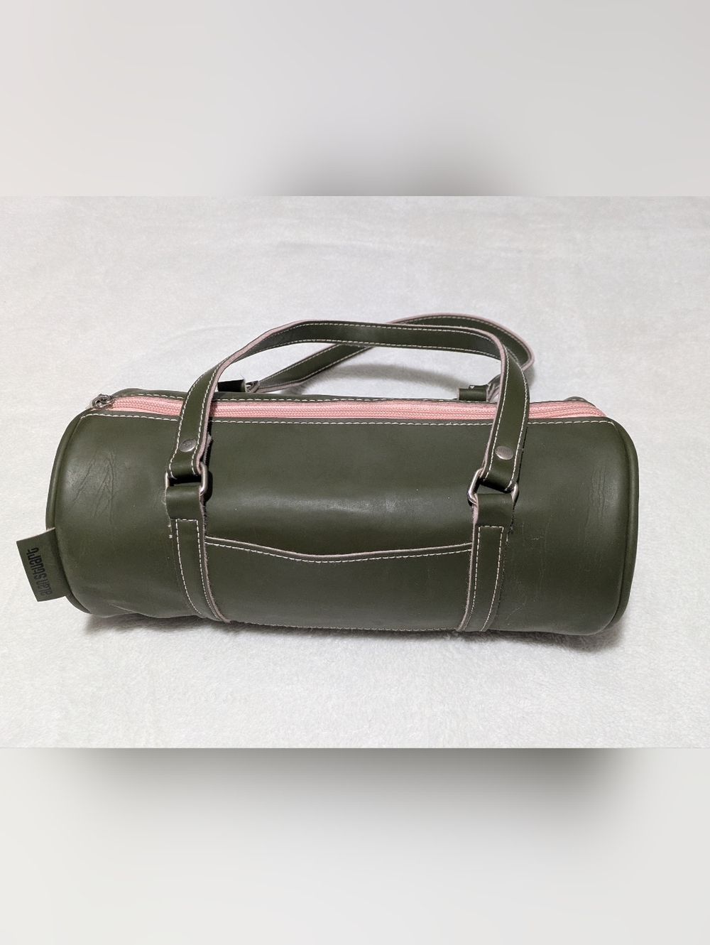 Vintage-Style Alan Stuart Olive & Pink Barrel Bag